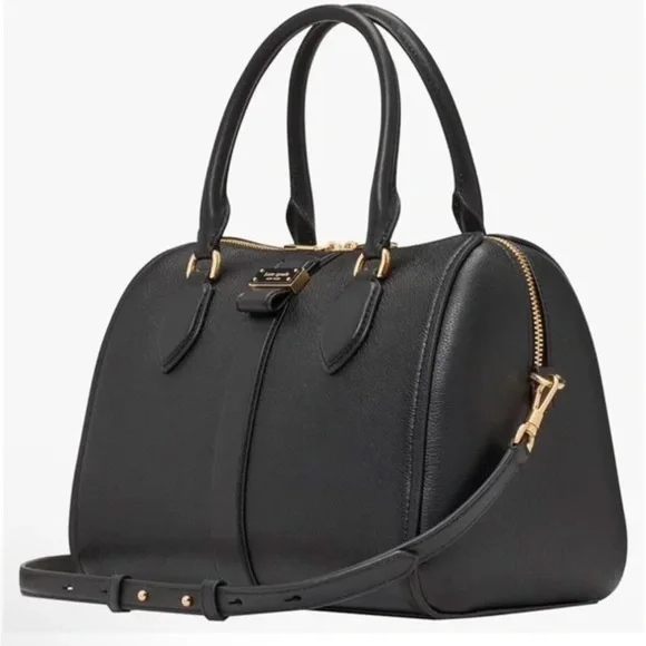 NWT Kate Spade Black Med. New York Nouveau Pebble Leather Duffle Bag w/Crossbody - Picture 1 of 5